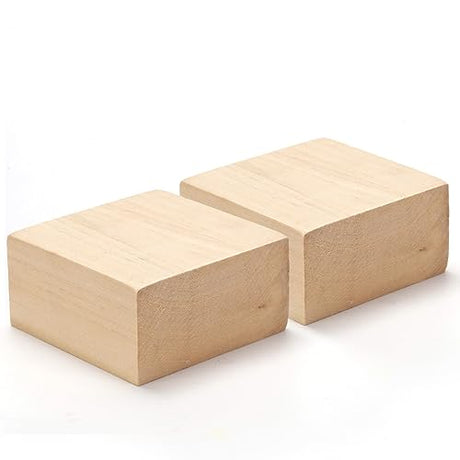 2 Pack Unfinished Basswood Carving Blocks Kit, 4 x 4 x 2 Inch Unfinished Bass Wood Whittling Soft Wood Carving Block Set for Kids Adults Wood Carving PONGJA