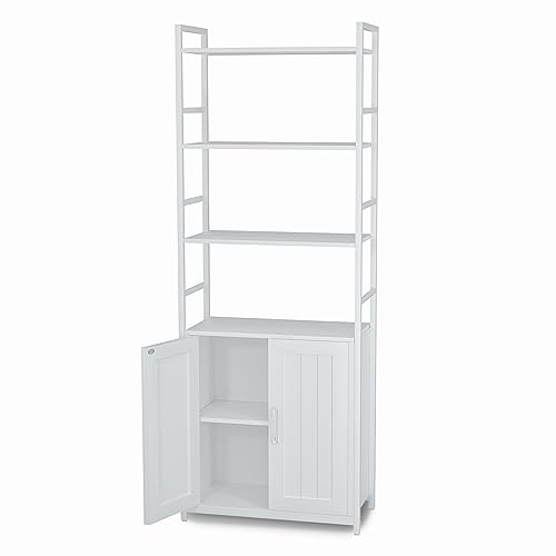 Lazyvan 70" White Bookshelf with Doors and Storage Cabinet - 6 Tier Bookcase for Home and Office - WoodArtSupply