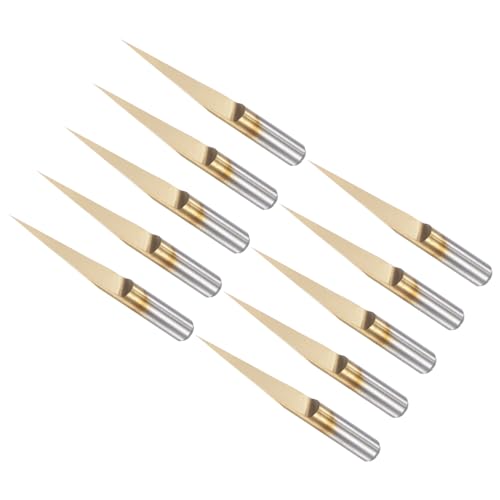 CoCud Engraving CNC Router Bits, 0.1mm (0.004") Tip Width 15 Degree Angle 1/8" Shank Ti-Coated Carbide V Groove Carving Bits - (Applications: for CoCud