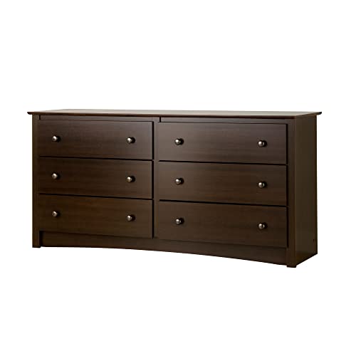 Prepac Fremont Bedroom Furniture: Espresso Double Dresser for Bedroom, 6-Drawer Wide Chest of Drawers, Traditional Bedroom Dresser, EDC-6330-V, 59"W - WoodArtSupply