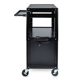 Metateel Steel Large AV Cart with Extra Storage - Adjustable Height Cart with Locking Cabinet, Pullout Tray, Power Strip, and Cord Management - Holds Metateel