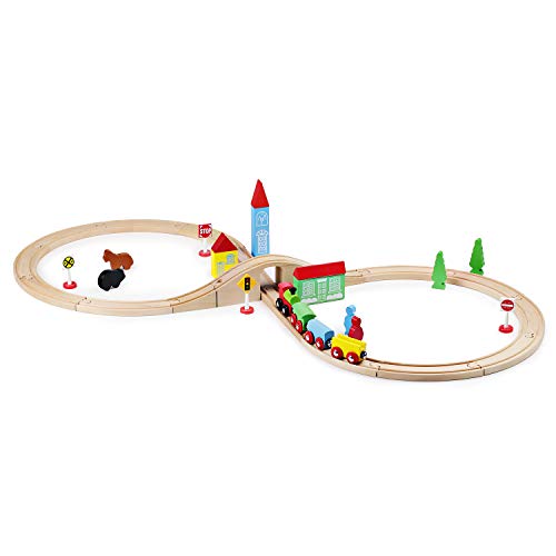 SainSmart Jr. Wooden Train Set for Toddler with Double-Side Train Tracks Fits Brio, Thomas, Melissa and Doug, Kids Wood Toy Train for 3,4,5 Year old SainSmart Jr.