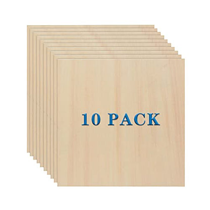 10 Pack Basswood Sheets 3mm 10 x 10 x 1/8 Inch Plywood Board, Thin Natural Unfinished Wood for DIY Crafts Painting, Hobby, Model Making, Wood Burning