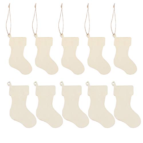 EXCEART 50Pcs Christmas Wooden Stockings Cutouts Wooden Pieces Unfinished Wood Slices for DIY Wood Crafts Stockings Embellishments Christmas Tree EXCEART