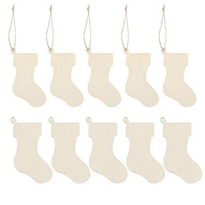 EXCEART 50Pcs Christmas Wooden Stockings Cutouts Wooden Pieces Unfinished Wood Slices for DIY Wood Crafts Stockings Embellishments Christmas Tree