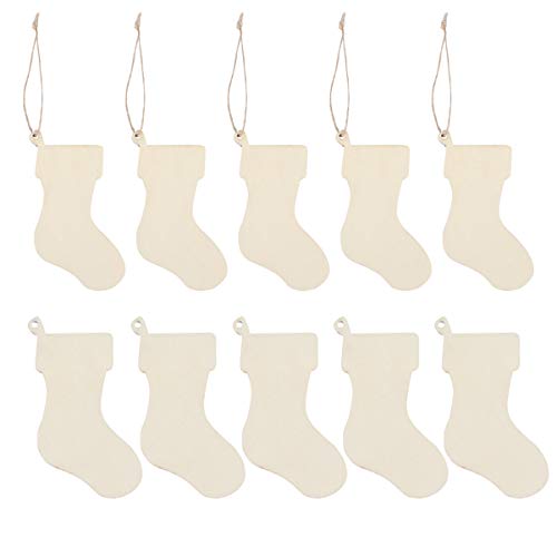 EXCEART 50Pcs Christmas Wooden Stockings Cutouts Wooden Pieces Unfinished Wood Slices for DIY Wood Crafts Stockings Embellishments Christmas Tree