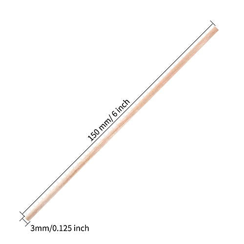 Senkary Wooden Dowel Rods 1/8 x 6 Inch Unfinished Natural Wood Craft Dowel Rods, 100 Pieces Senkary