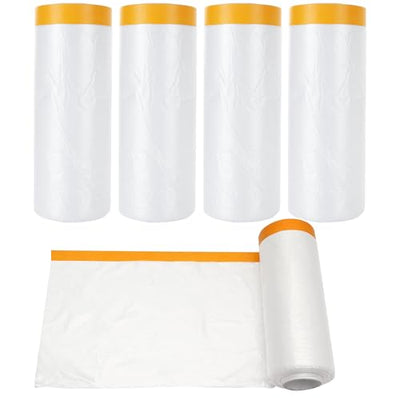 LISHINE 4 Pcs Tape and Drape 5 Ft x 65 Ft Pre-Taped Masking Film Plastic Painting Drop Film Painters Plastic Sheeting Roll Masking Paper with Tape