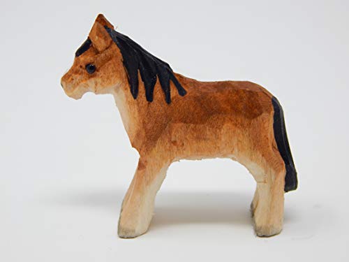 Selsela Horse Wood Figurine - Small Farm Animal Pony Gift Handmade Art Carving Decoration Miniature Animals Girl Women Selsela