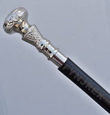 FYNJREX brass walking cane vintage wooden walking stick for women and men black shaft silver brass handle halloween costume cane steampunk knob gift FYNJREX