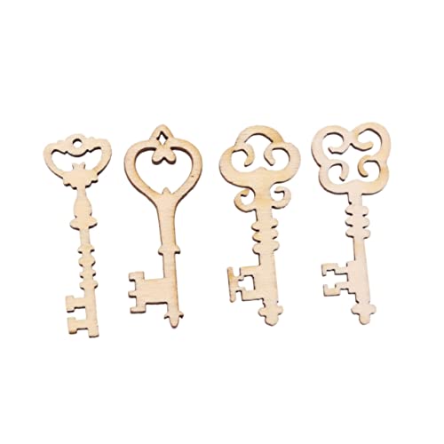 ABOOFAN 60 Pcs Unfinished Wood Craft Wood Key Embellishment Wooden Embelliment DIY Wood Antique Keys Unfinished Wooden Keys Wood Slices Natural Home ABOOFAN