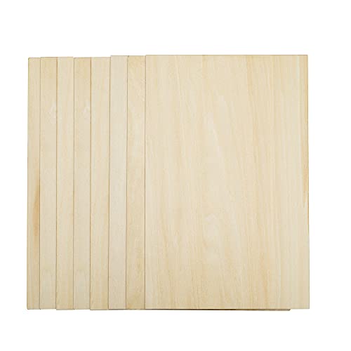 Unfinished Wood, 8 Pack Basswood Sheets for Crafts, Craft Wood Board for House Aircraft Ship Boat Arts and Crafts, School Projects, Wooden DIY SIWUCHYE