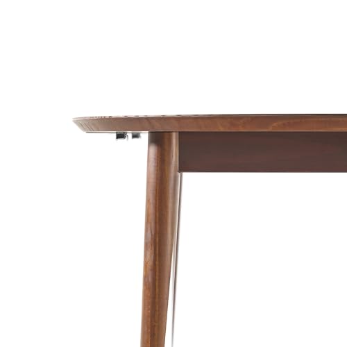 Walker Edison Mid Century Solid Wood Oval Extension Dining Table with Hairpin Legs and Removable Leaf, 60 Inch, Walnut - WoodArtSupply