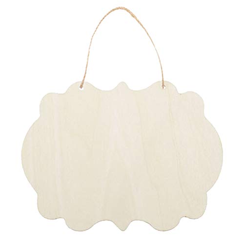 JANOU 3pcs Unfinished Wood Sign Blank Hanging Wooden Plaque DIY Craft Project Wood Sign with Rope Door Wall Art Decorative, Style 2, 9x6.5''
