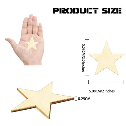 Hion Wooden Stars, 100 Pcs 2 inch Unfinished Wood Pieces - Christmas Blank Cutouts Ornaments - Ideal for Craft Projects, Christmas Party and Wedding