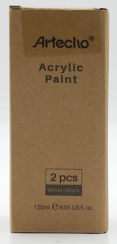 Artecho Professional Acrylic Paint, White and Black (120ml / 4.05oz) Tubes, Art Craft Paints for Canvas, Rock, Stone, Wood, Fabric, Art Supplies for Artecho