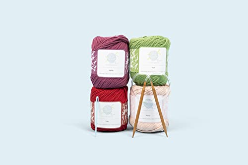 Mindfulness Flora Beginners Knitting Kit, Includes 100% Cotton Knitting Yarn, Circular Knitting Needles, Yarn Needle - Make Washcloths - Knit kit for mindfulknits
