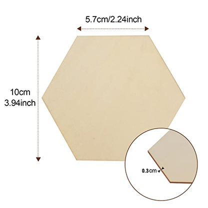 50PCS Unfinished Blank Wood Pieces, 4 Inch Natural Hexagon Wooden Slices Cutouts for DIY Crafts Pyrograph Painting Staining Burning Engraving Carving - WoodArtSupply