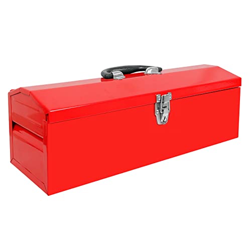 BIG RED ATB212R Torin 19" Steel Portable Tool Box Hip Roof Style Tool Box Organizer with Metal Latch Closure and Removable Storage Tray, Red BIG RED