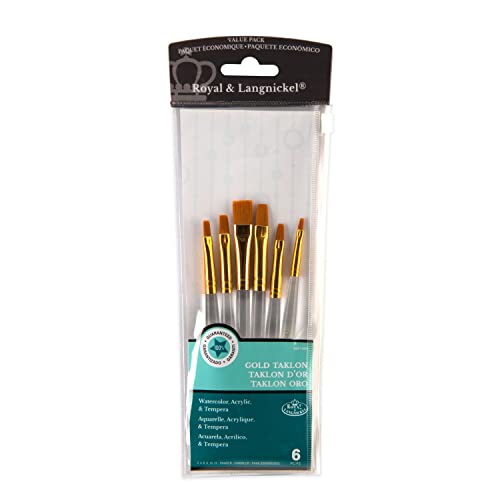 Royal & Langnickel Royal Zip N' Close Gold Taklon Clear Acrylic Handle Shader 6-Piece Brush Set - WoodArtSupply