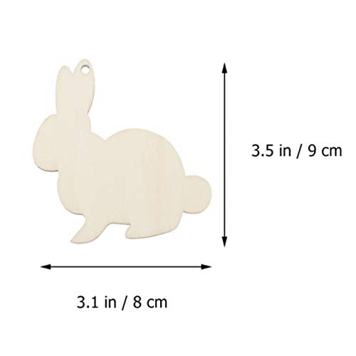 Amosfun 30pcs Wooden Easter Cutouts Rabbit Unfinished Wood Slices Wooden Easter Crafts with Hemp Ropes for Easter Hanging Party Decoration Amosfun