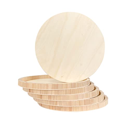 6 Pack 14 Inch Round Wood Canvas Panels Unfinished Wooden Plates Round Wood Cradle Boards for Pouring Arts Painting Crafts