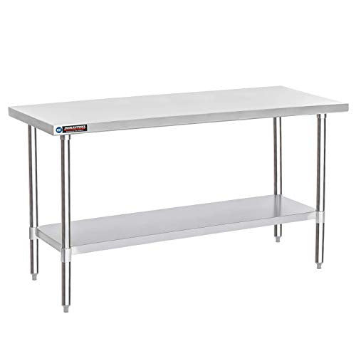 Food Prep Stainless Steel Table - DuraSteel 30 x 72 Inch Commercial Metal Workbench with Adjustable Under Shelf - NSF Certified - For Restaurant, DuraSteel