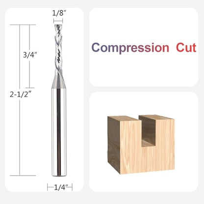 SpeTool Spiral Router Bits Up&Down Compression Bit 1/8 inch Cutting Diameter, 1/4 inch Shank HRC55 Solid Carbide CNC End Mill for Wood Carving - WoodArtSupply