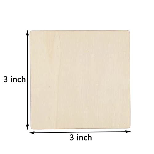 20 Pcs Unfinished Wood Pieces, 3 x 3 Inch Blank Natural Slices Wood Square for DIY Crafts Painting, Scrabble Tiles, Coasters, Decoration