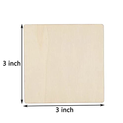 20 Pcs Unfinished Wood Pieces, 3 x 3 Inch Blank Natural Slices Wood Square for DIY Crafts Painting, Scrabble Tiles, Coasters, Decoration