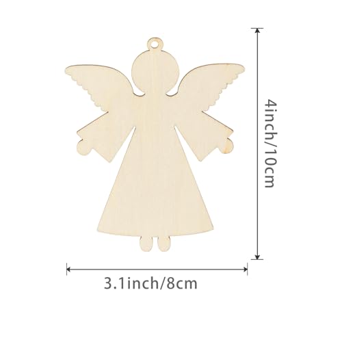 Angel Shape Wooden Christmas Blank Wood with Twines Art Unfinished Ornaments for Christmas Wedding Birthday Party Christmas Thanksgiving Day Zontween