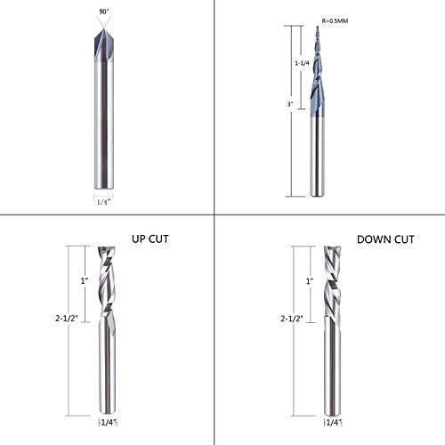 SpeTool CNC Router Bits Carving Set for Wood Profile V Groove Engraving Solid Carbide 1/4 Inch Shank