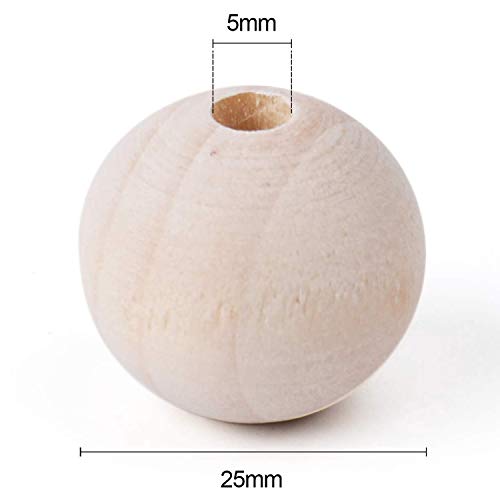 Foraineam 200 Pcs 1 Inch / 25mm Wood Beads Round Wooden Spacer Beads Unfinished Natural Wood Loose Beads Foraineam