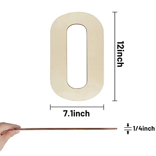 Wooden Numbers 12 Inch, Large Wooden Number 0 Shapes Cutouts Big Blank Unfinished Wood Numbers for DIY Craft Wall Decor Painting Birthday Wedding Hongma