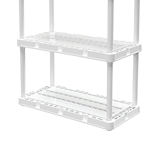 Gracious Living 4 Shelf Knect-A-Shelf Solid Light Duty Storage Unit 12 x 24 x 48 Organizer for Home, Garage, Basement & Laundry, White Gracious Living