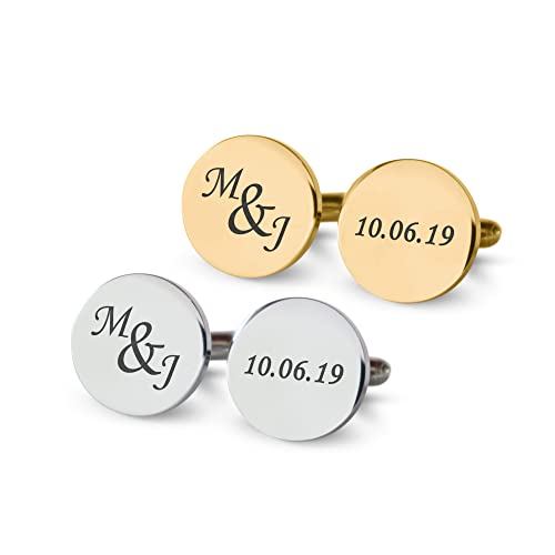 Custom engraved cufflinks for weddings, personalized gift for groom, father of the bride & groom dad, best men, customized gold & silver cufflinks - WoodArtSupply