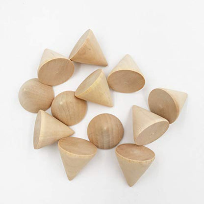 SEWACC 10pcs Unfinished Wooden Cones Natural Wood Cone Ring Holders Unpainted Wood Plain Stand Cone Blank Wooden Cones for DIY Crafts Drawing
