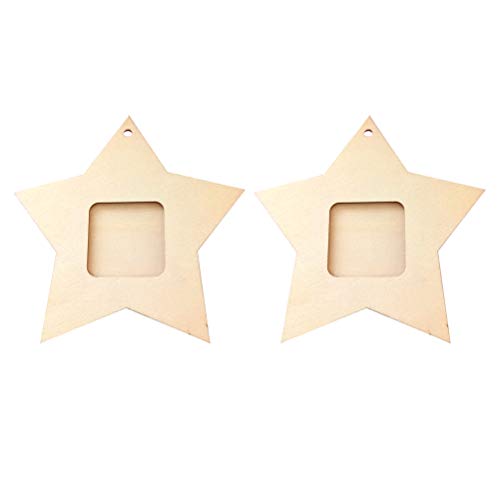 Amosfun 10pcs Wood Star Mini Photo Picture Frames Wooden Unfinished Wooden Cutouts 4th of July Decorations Amosfun