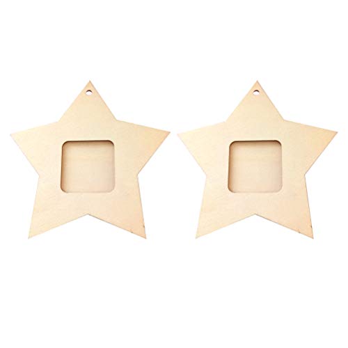 Amosfun 10pcs Wood Star Mini Photo Picture Frames Wooden Unfinished Wooden Cutouts 4th of July Decorations - WoodArtSupply