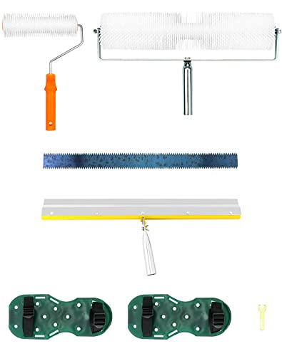 QWORK Self-Levelling Cement Tool Kit, Floor Construction Roller Spike Shoes, Epoxy Floor Paint Tool, Stainless Steel Scraper Self-Leveling Rake QWORK