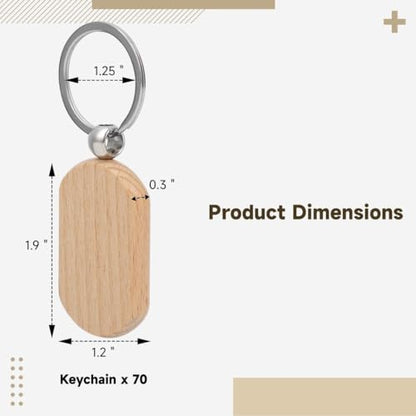 70 PCS Wooden Keychains, Engraving Blanks Wooden Blank Keychains, Wood Key Chain Bulk, Wooden Key Ring Key Tag for DIY Gift Crafts - WoodArtSupply