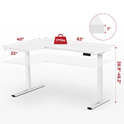 SANODESK 63-Inch Large Dual Motor L-Shaped Electric Height Adjustable Standing Desk - Reversible Panel - White Top/White Frame - Ideal for Gaming,