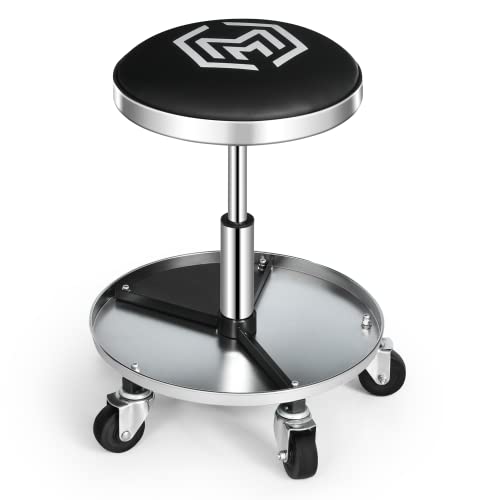 Magshion Rolling Stools with Wheels 300 lbs Capacity Pneumatic Rolling Mechanic Stool, Height-Adjustable Padded Roller Seat with Wheels & Tool Tray Magshion