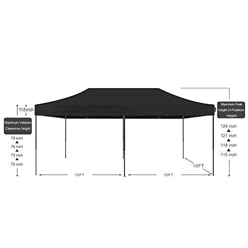 AMERICAN PHOENIX 10x20 Canopy Tent Pop Up Portable Instant Commercial Heavy Duty Outdoor Market Shelter (10'x20' (Black Frame), Black) - WoodArtSupply