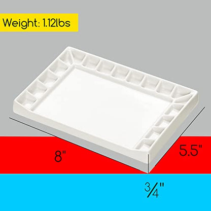 MEEDEN 18-Well Porcelain Artist Paint Palette, Mixing Art Ceramic Watercolor Paint Palette for Watercolor Gouache Acrylic Oil Painting, Rectangle 8 - WoodArtSupply