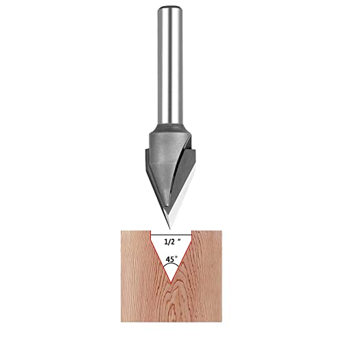 SpeTool 45 Degree V Groove Router Bit Carbide Tip V Bit with 1/4 Shank 1/2 Inch Cutting Diameter CNC Woodworking Engraving Carving Bits SpeTool