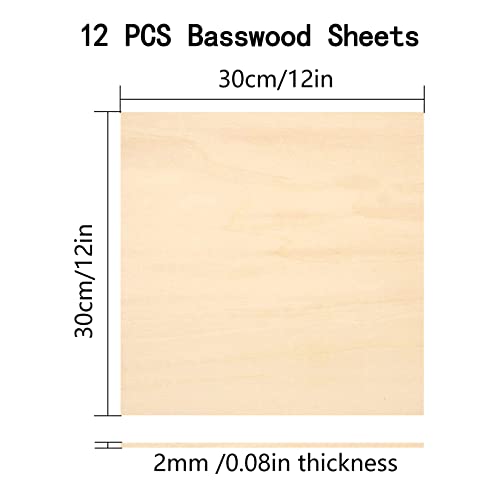 12Pack Basswood Sheets 1/16 Plywood Sheets 11.8"x11.8" Craft Wood Cricut Wood Sheets for Cricut Maker Laser Cutting Architecture Model Wood Carving - WoodArtSupply