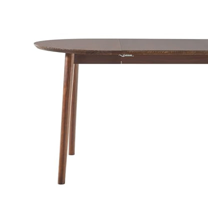 Walker Edison Mid Century Solid Wood Oval Extension Dining Table with Hairpin Legs and Removable Leaf, 60 Inch, Walnut - WoodArtSupply