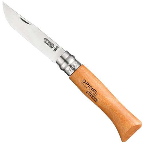 Opinel No.08 Carbon Steel Folding Pocket Knife with Beechwood Handle, Brown (2540089) - WoodArtSupply