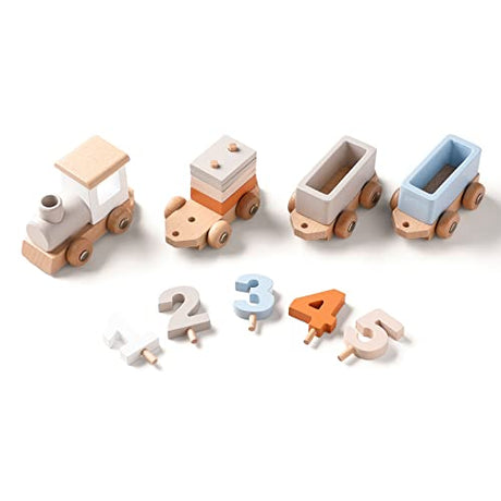 ibwaae Wooden Train Set for Baby Gift Toys with Numbers and Blocks Train Toy 12 PCS for Toddler Boys and Girls 1 2 3 4 5 Brithday Gift ibwaae